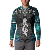 New Zealand Aotearoa Button Sweatshirt Maori Taniwha Paua Shell