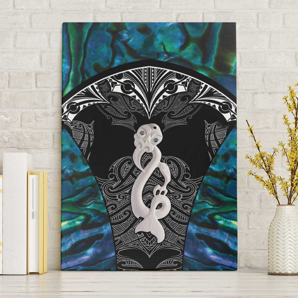 New Zealand Aotearoa Canvas Wall Art Maori Taniwha Paua Shell LT05 Without Frame Black - Polynesian Pride