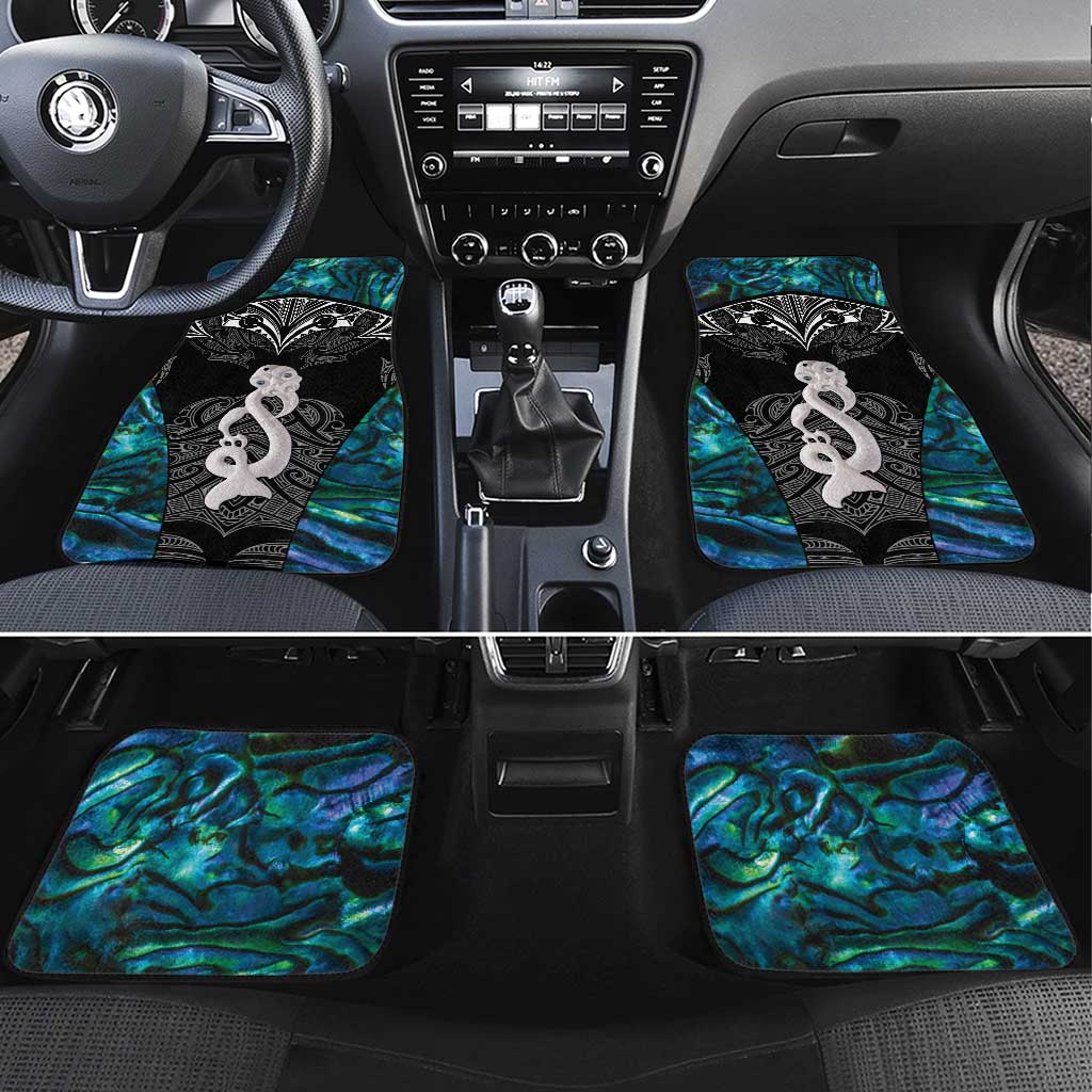 New Zealand Aotearoa Car Mats Maori Taniwha Paua Shell LT05 Set 4pcs Black - Polynesian Pride