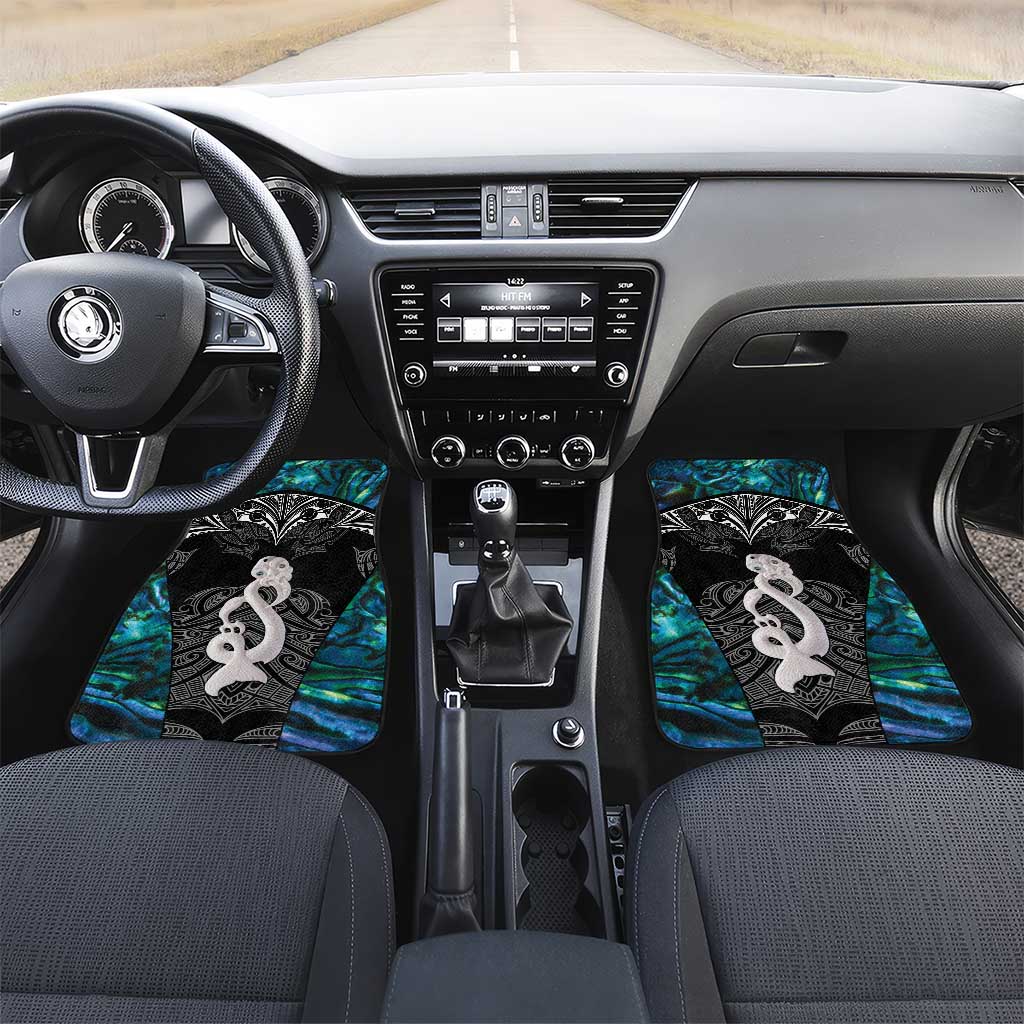 New Zealand Aotearoa Car Mats Maori Taniwha Paua Shell LT05 Set 2pcs - Front Black - Polynesian Pride