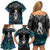 New Zealand Aotearoa Family Matching Off Shoulder Short Dress and Hawaiian Shirt Maori Taniwha Paua Shell