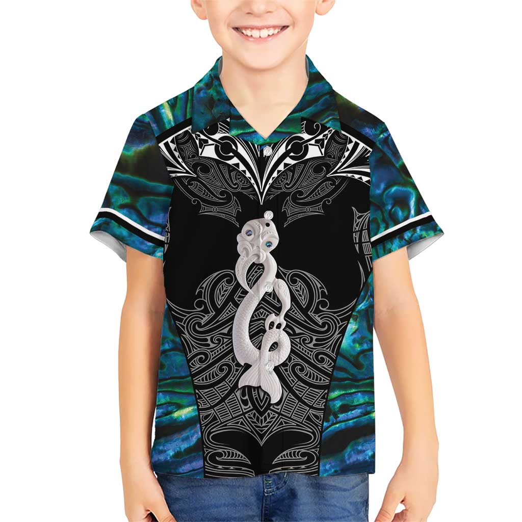 New Zealand Aotearoa Kid Hawaiian Shirt Maori Taniwha Paua Shell