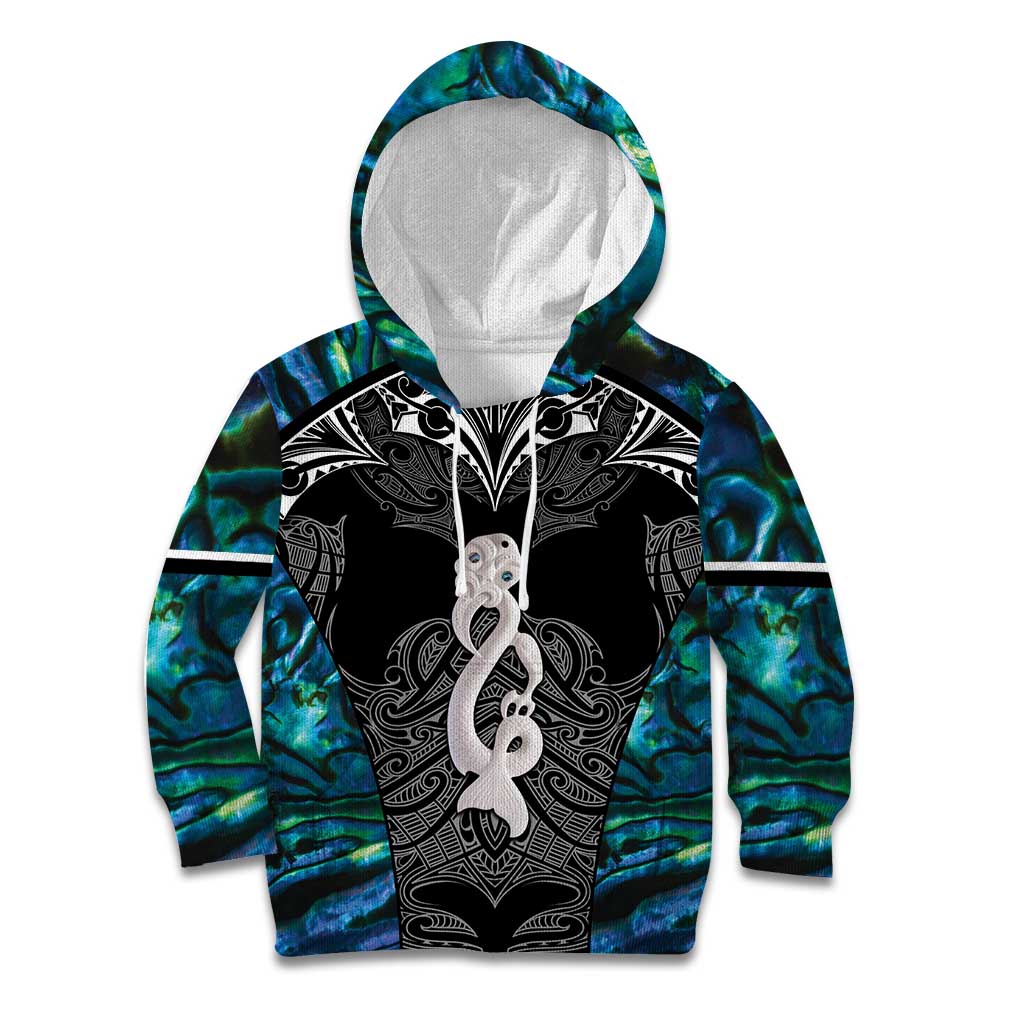 New Zealand Aotearoa Kid Hoodie Maori Taniwha Paua Shell