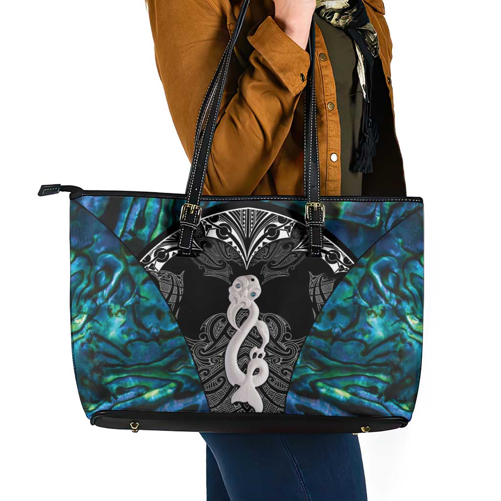 New Zealand Aotearoa Leather Tote Bag Maori Taniwha Paua Shell LT05 - Polynesian Pride