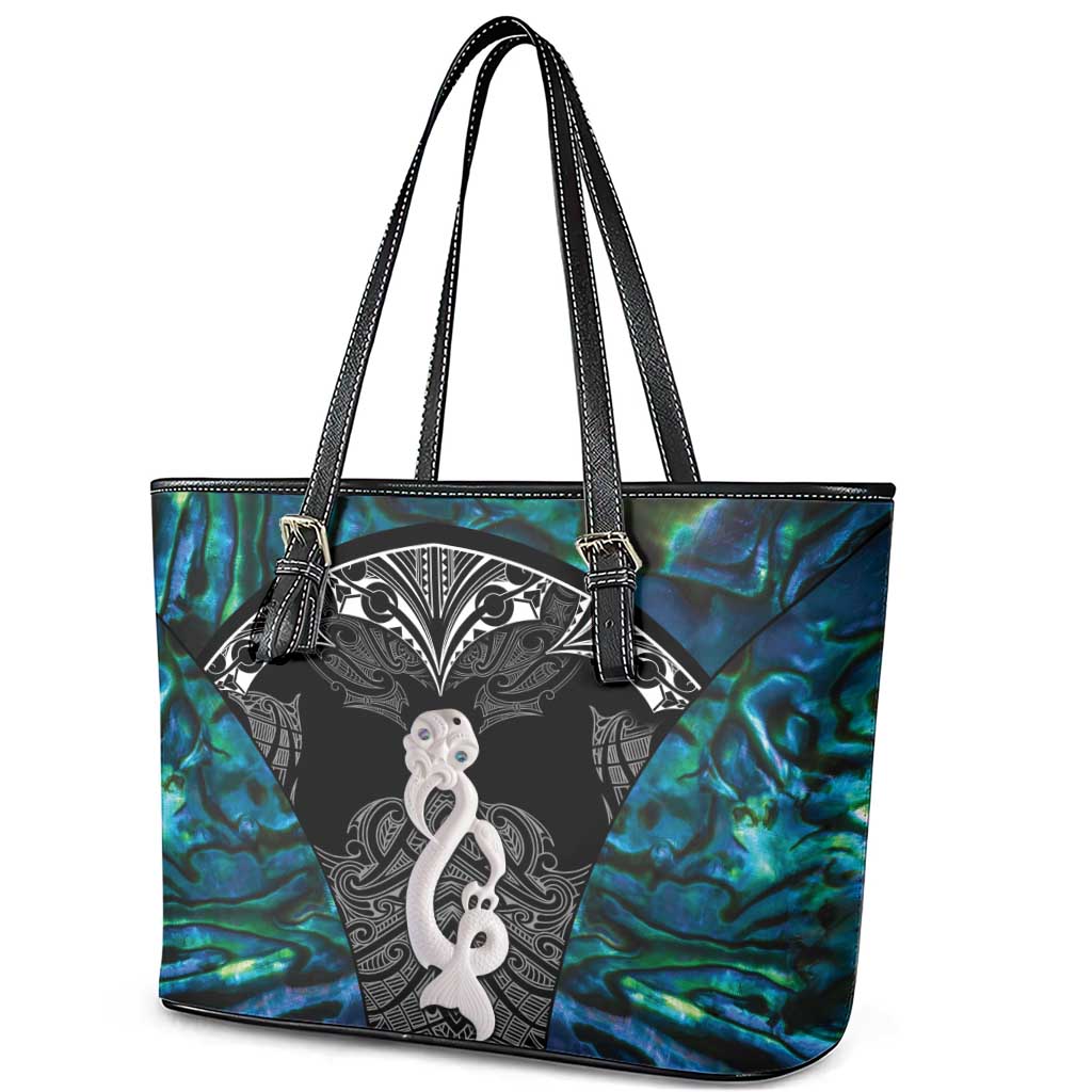 New Zealand Aotearoa Leather Tote Bag Maori Taniwha Paua Shell LT05 - Polynesian Pride
