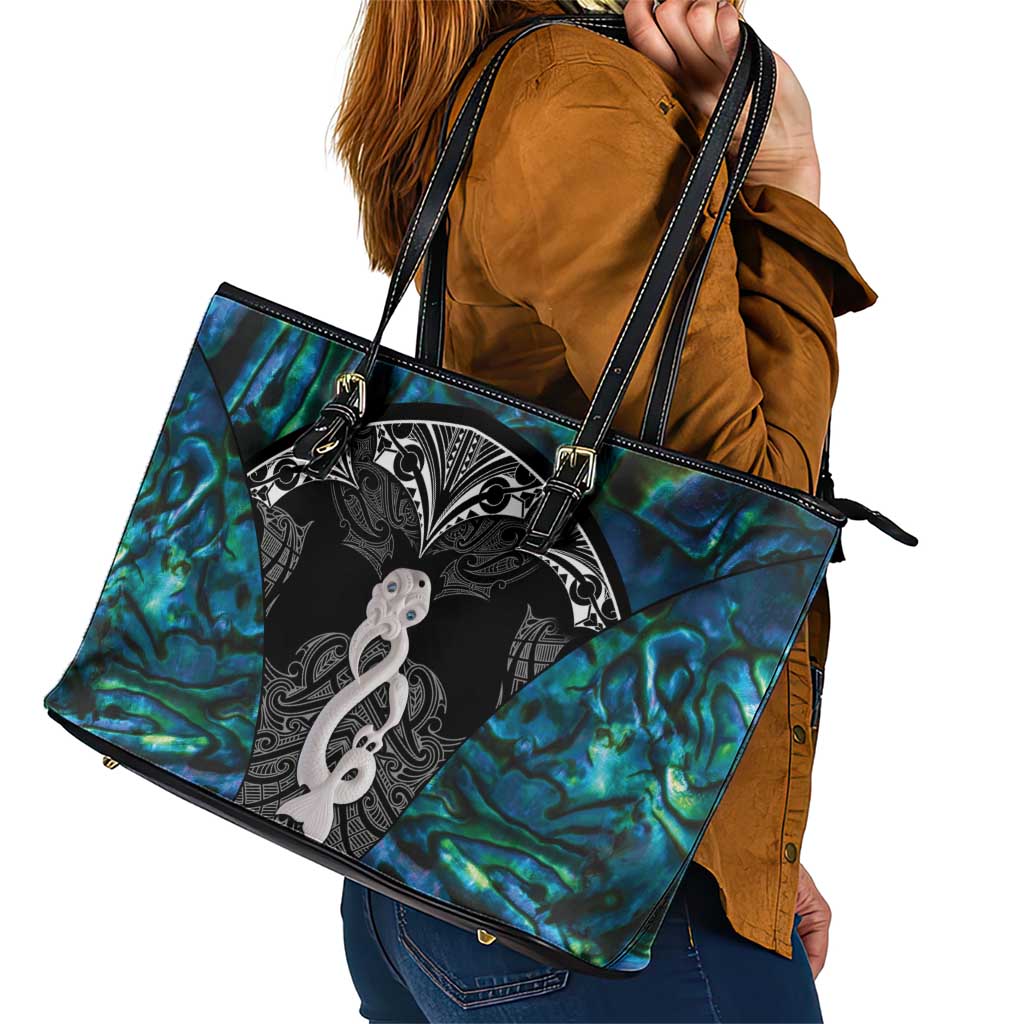 New Zealand Aotearoa Leather Tote Bag Maori Taniwha Paua Shell LT05 - Polynesian Pride