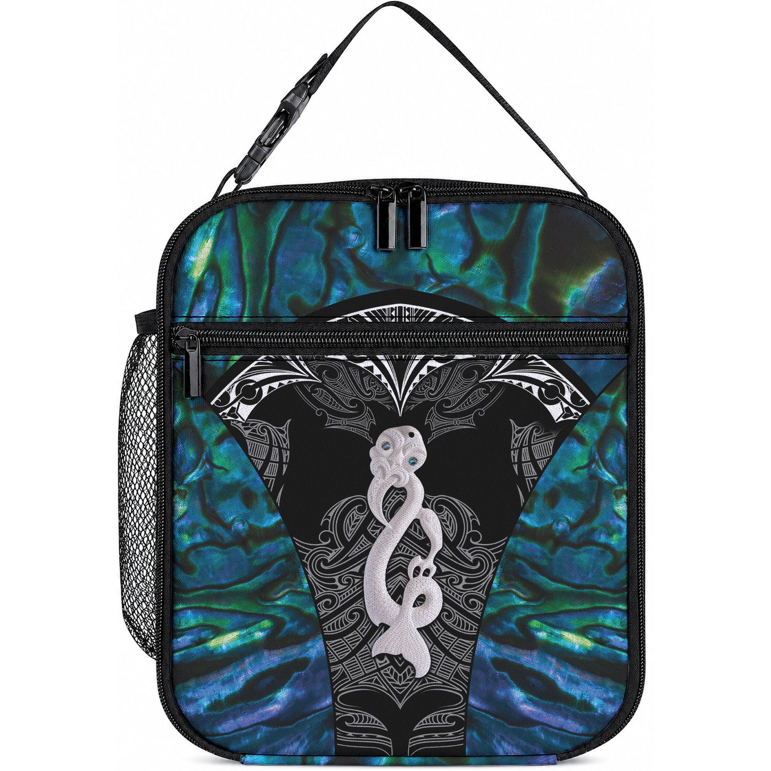 New Zealand Aotearoa Lunch Bag Maori Taniwha Paua Shell LT05 10.2 × 8.3 × 4.3 inch Black - Polynesian Pride