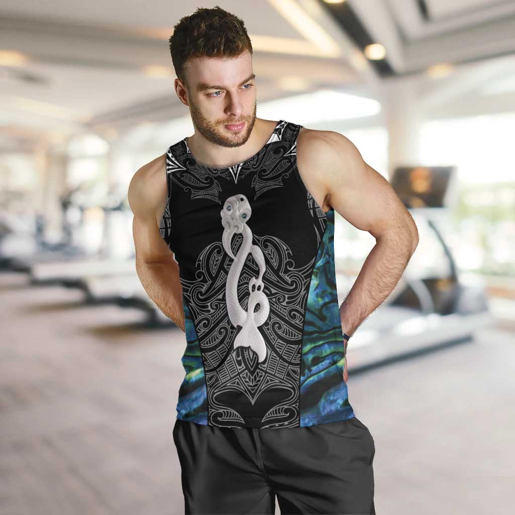 New Zealand Aotearoa Men Tank Top Maori Taniwha Paua Shell LT05 Black - Polynesian Pride
