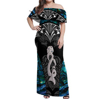 New Zealand Aotearoa Off Shoulder Maxi Dress Maori Taniwha Paua Shell