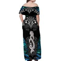 New Zealand Aotearoa Off Shoulder Maxi Dress Maori Taniwha Paua Shell