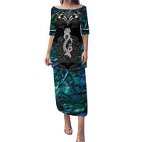 New Zealand Aotearoa Puletasi Maori Taniwha Paua Shell LT05 Long Dress Black - Polynesian Pride