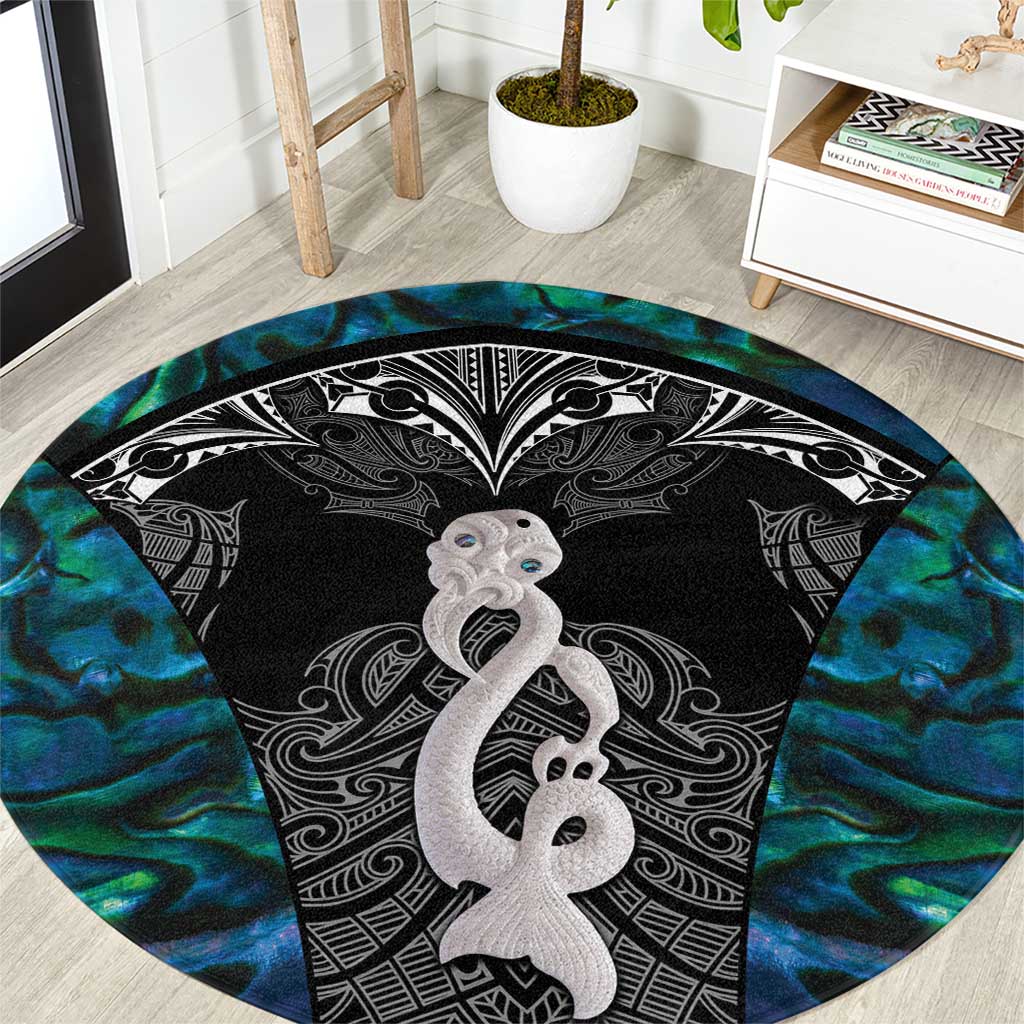 New Zealand Aotearoa Round Carpet Maori Taniwha Paua Shell