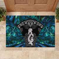 New Zealand Aotearoa Rubber Doormat Maori Taniwha Paua Shell LT05 Black - Polynesian Pride