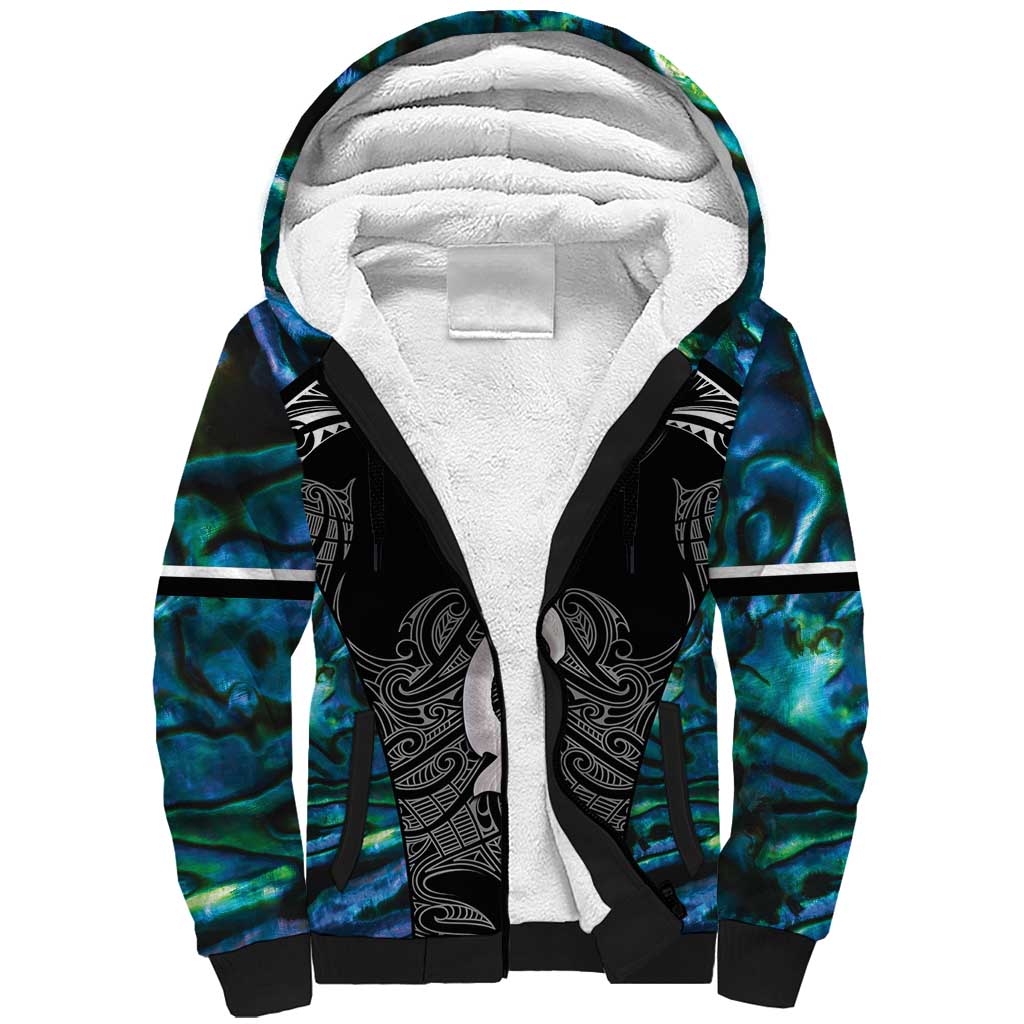 New Zealand Aotearoa Sherpa Hoodie Maori Taniwha Paua Shell LT05 Unisex Black - Polynesian Pride