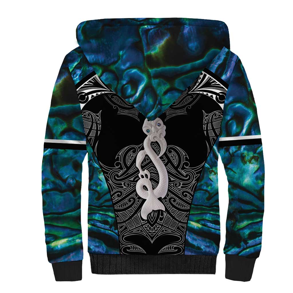 New Zealand Aotearoa Sherpa Hoodie Maori Taniwha Paua Shell LT05 - Polynesian Pride