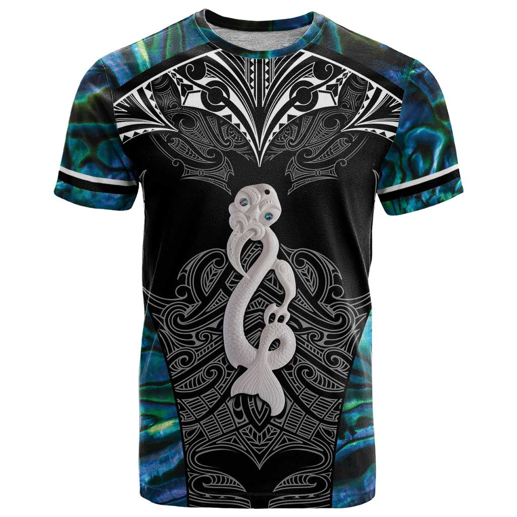New Zealand Aotearoa T Shirt Maori Taniwha Paua Shell LT05 Black - Polynesian Pride