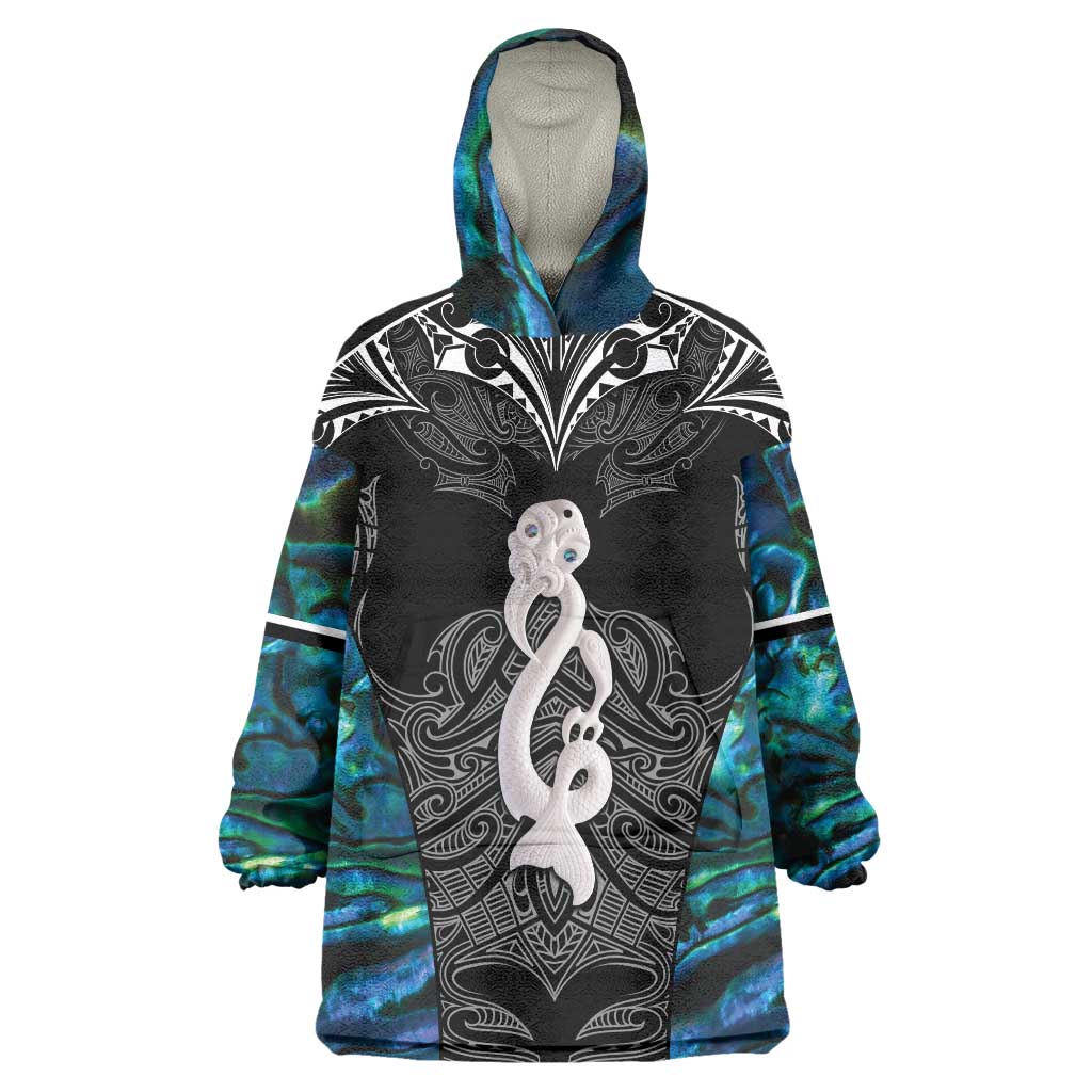 New Zealand Aotearoa Wearable Blanket Hoodie Maori Taniwha Paua Shell