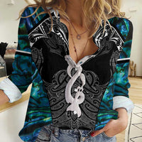 New Zealand Aotearoa Women Casual Shirt Maori Taniwha Paua Shell