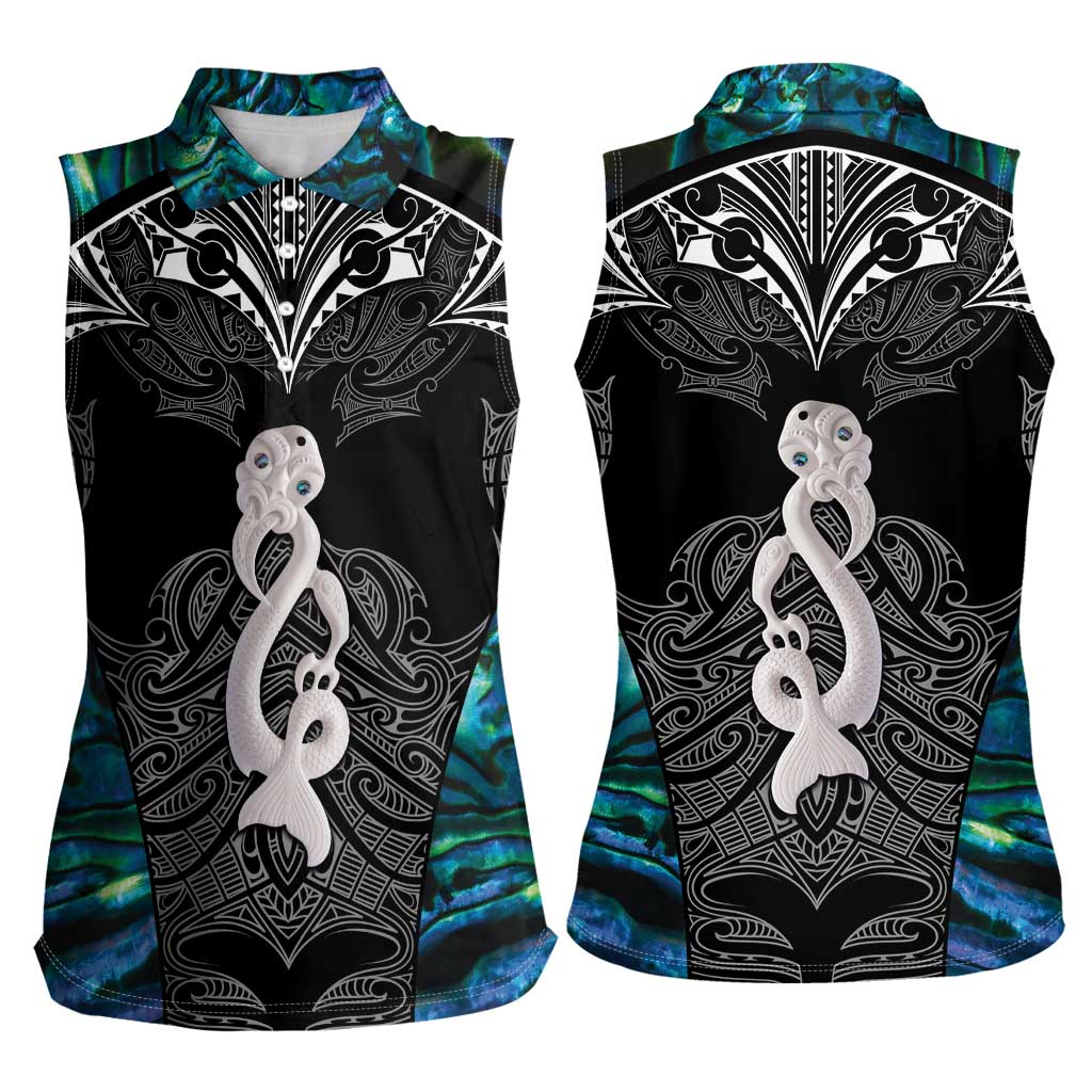 New Zealand Aotearoa Women Sleeveless Polo Shirt Maori Taniwha Paua Shell
