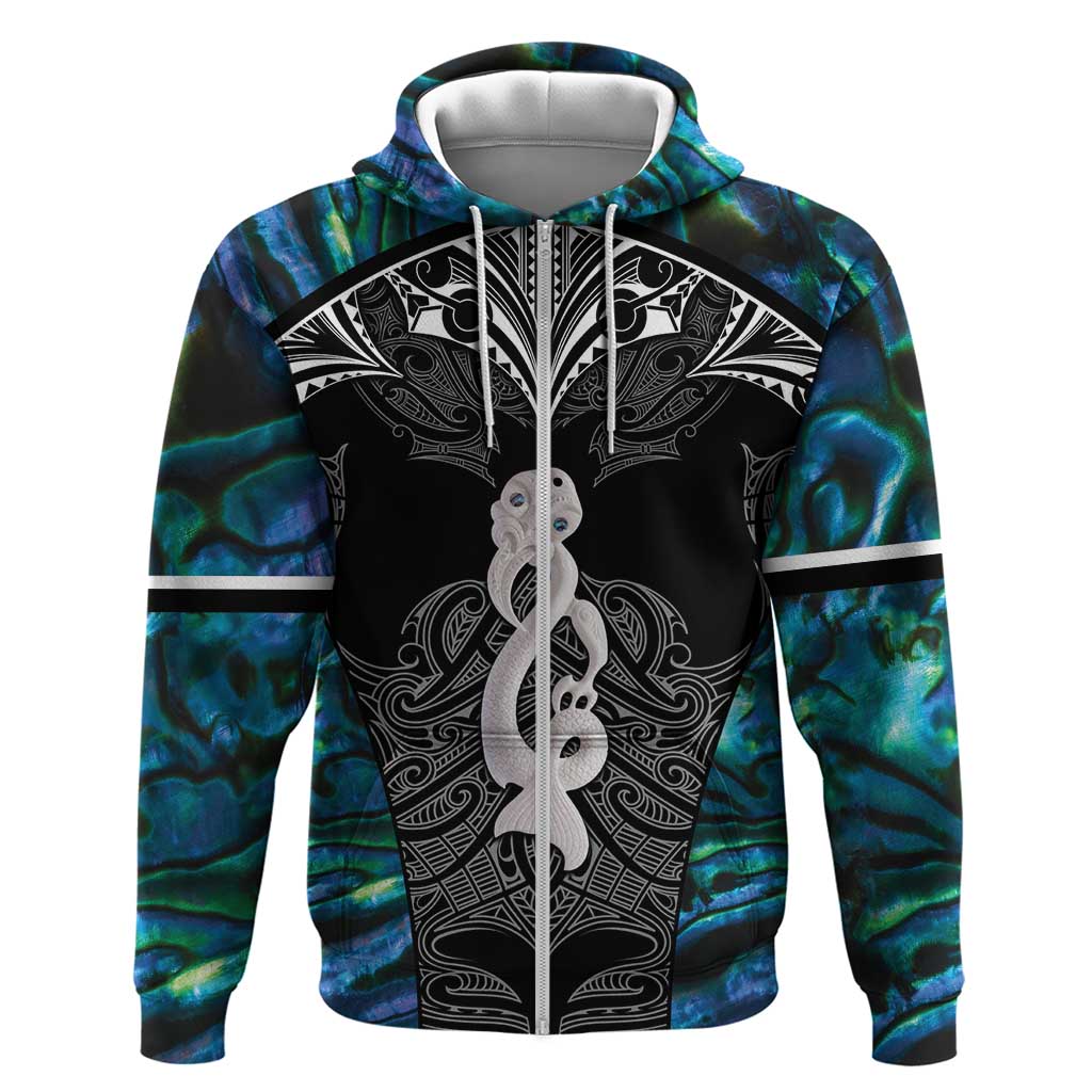 New Zealand Aotearoa Zip Hoodie Maori Taniwha Paua Shell