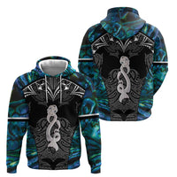 New Zealand Aotearoa Zip Hoodie Maori Taniwha Paua Shell