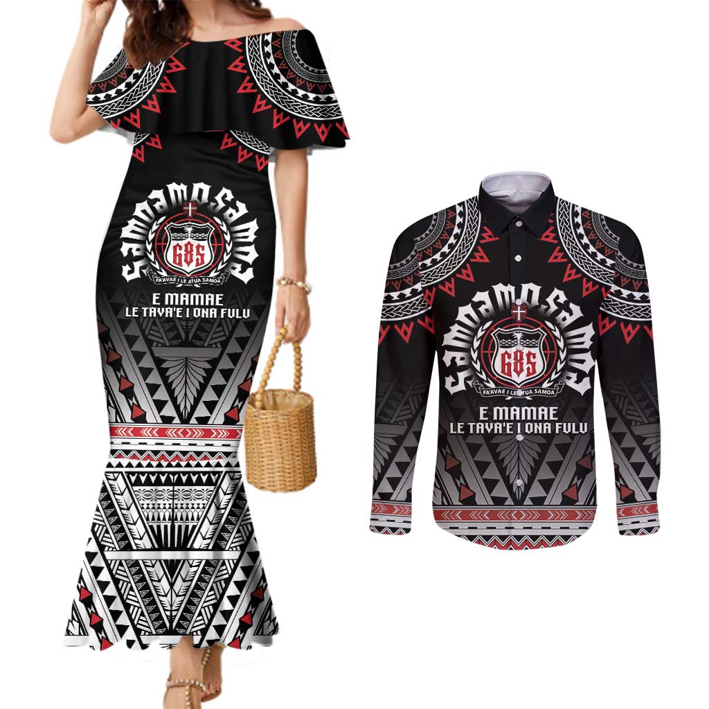Personalised Samoa Black Saturday Couples Matching Mermaid Dress and Long Sleeve Button Shirt Samoa For Samoans