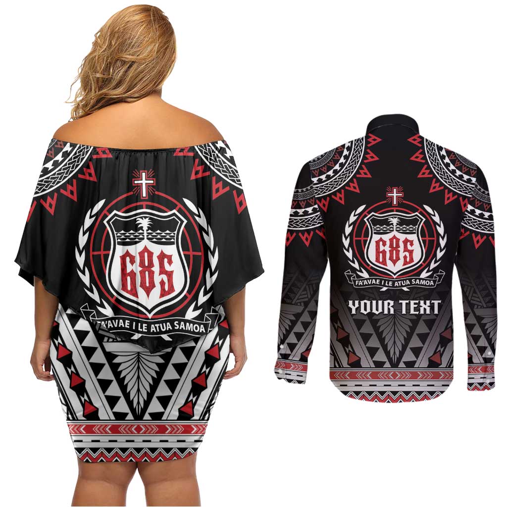 Personalised Samoa Black Saturday Couples Matching Off Shoulder Short Dress and Long Sleeve Button Shirt Samoa For Samoans
