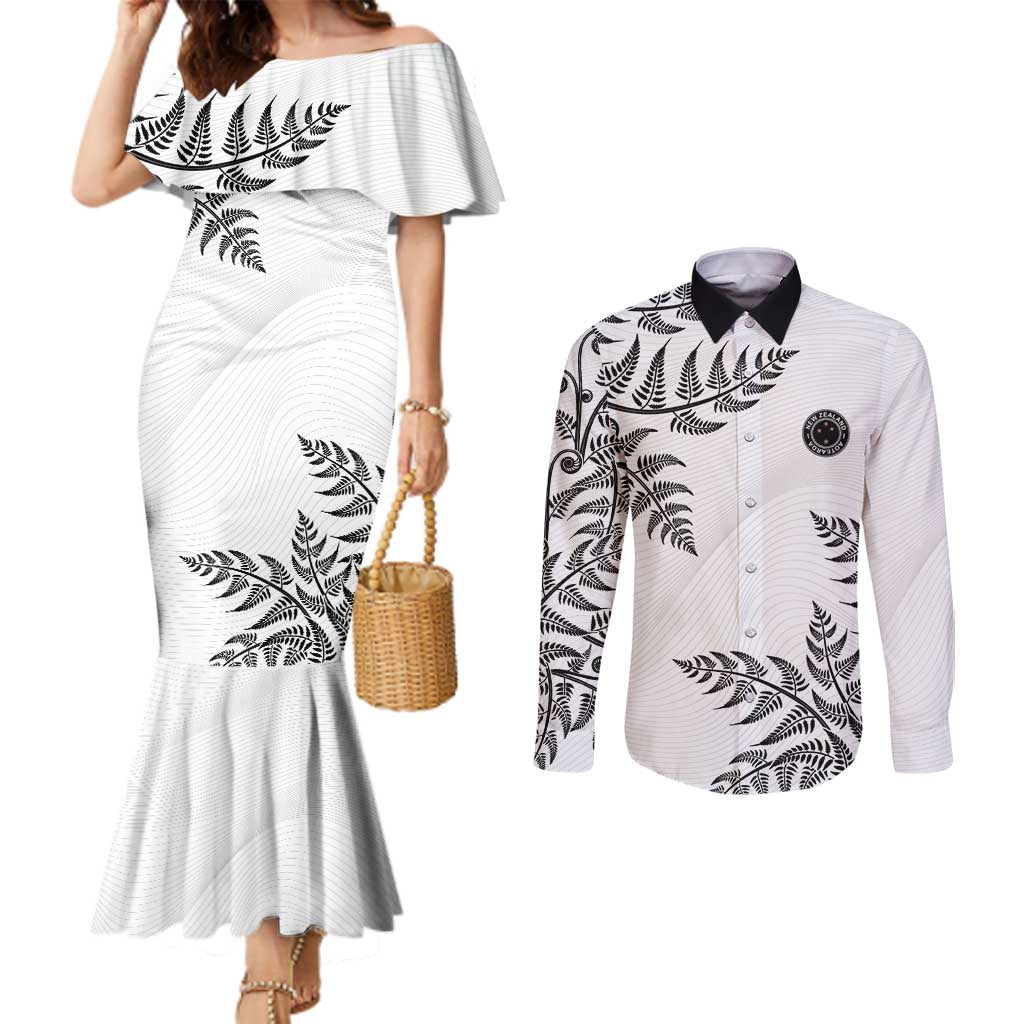 Custom New Zealand Football Couples Matching Mermaid Dress and Long Sleeve Button Shirt Aotearoa Pride - Polynesian Pride