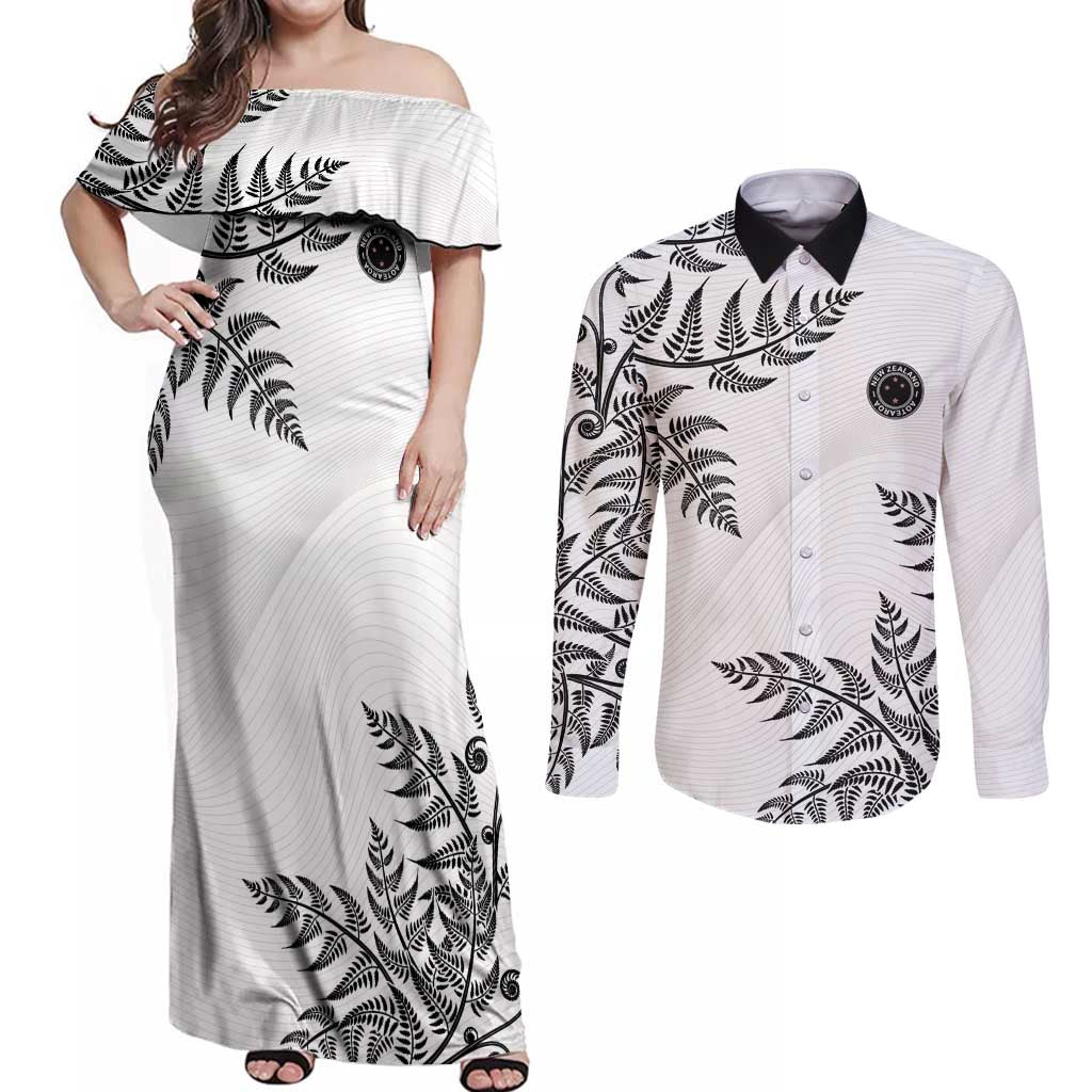 Custom New Zealand Football Couples Matching Off Shoulder Maxi Dress and Long Sleeve Button Shirt Aotearoa Pride - Polynesian Pride