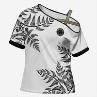 Custom New Zealand Football Cross Shoulder Shirt Aotearoa Pride LT05 Female White - Polynesian Pride