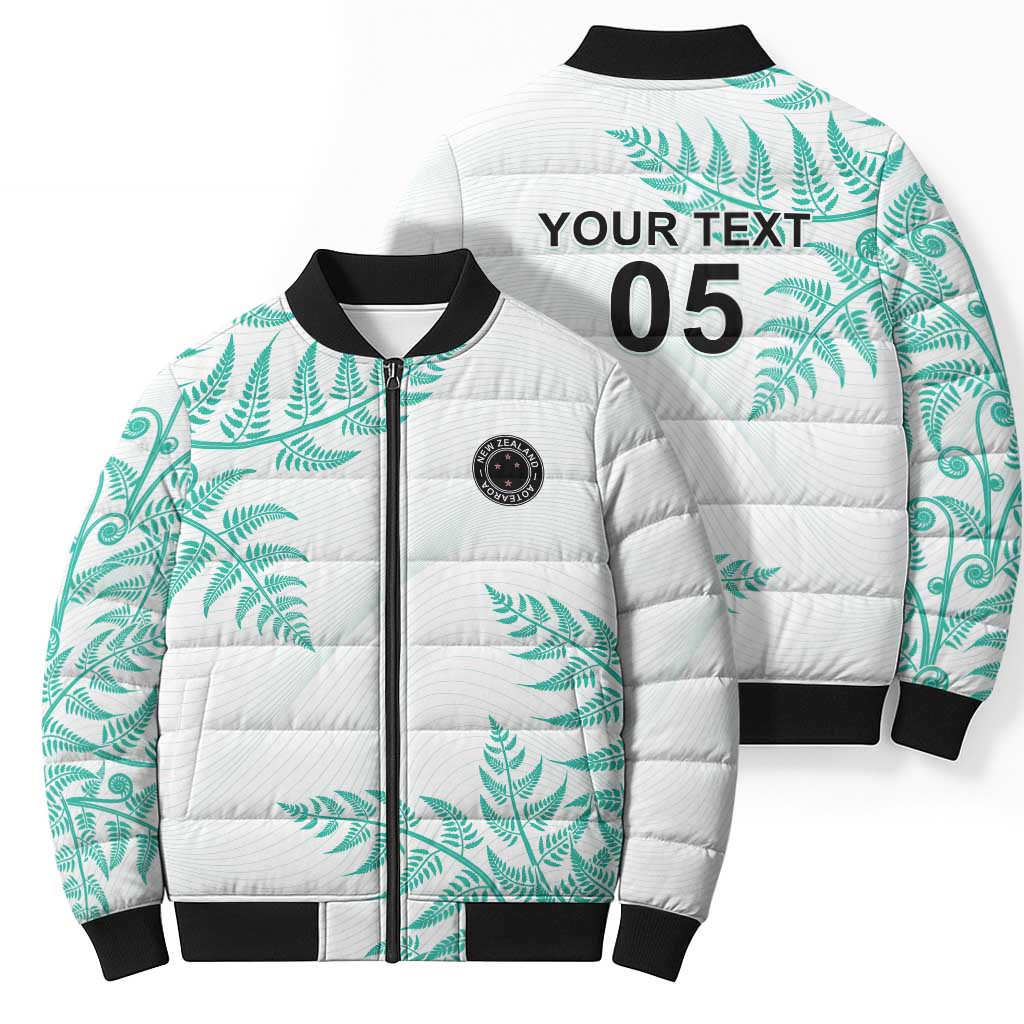 Custom New Zealand Football Bomber Puffer Jacket Aotearoa Pride Aqua Version LT05 - Polynesian Pride