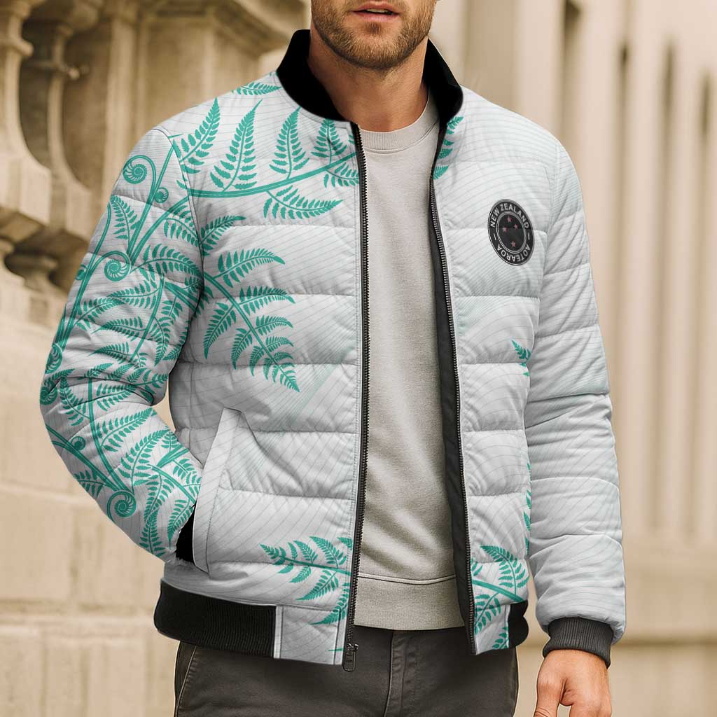 Custom New Zealand Football Bomber Puffer Jacket Aotearoa Pride Aqua Version LT05 - Polynesian Pride