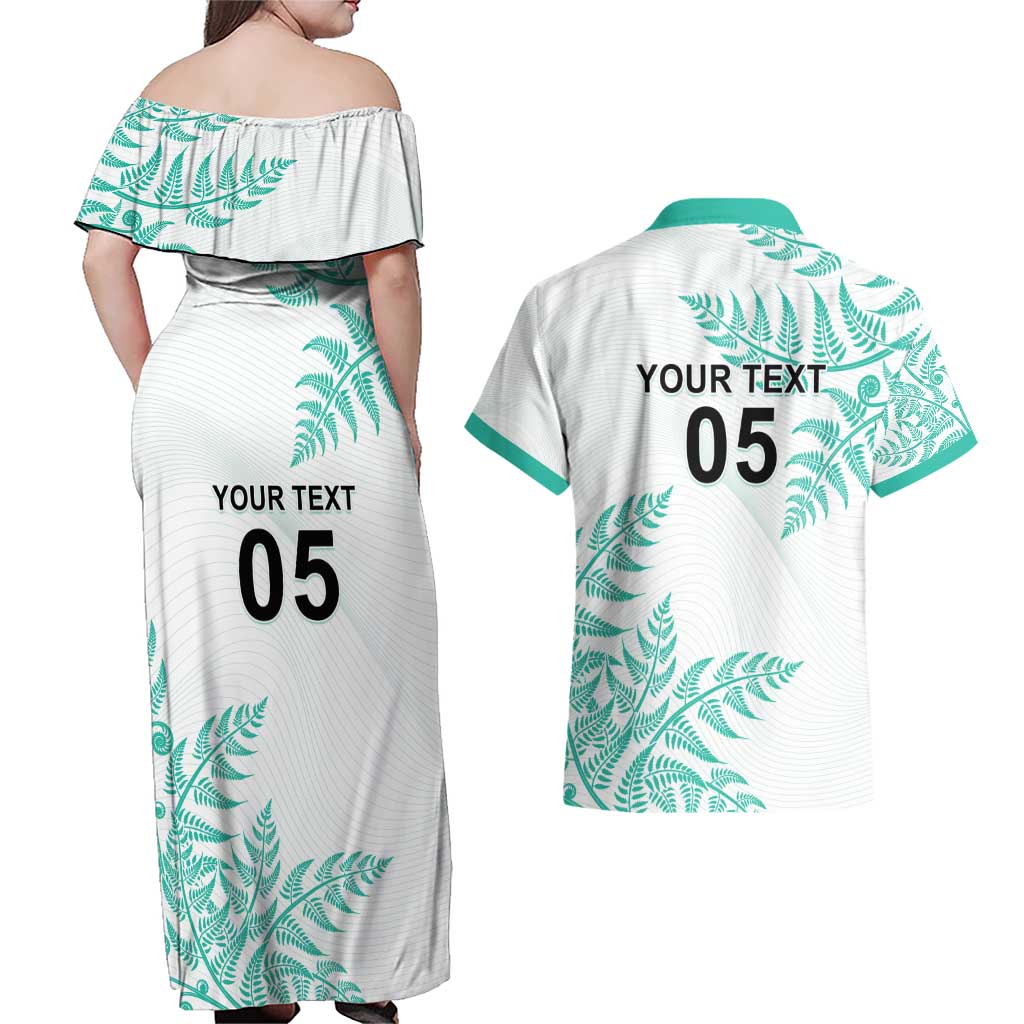 Custom New Zealand Football Couples Matching Off Shoulder Maxi Dress and Hawaiian Shirt Aotearoa Pride Aqua Version - Polynesian Pride