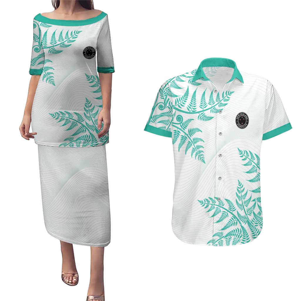 Custom New Zealand Football Couples Matching Puletasi and Hawaiian Shirt Aotearoa Pride Aqua Version - Polynesian Pride