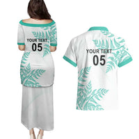 Custom New Zealand Football Couples Matching Puletasi and Hawaiian Shirt Aotearoa Pride Aqua Version - Polynesian Pride