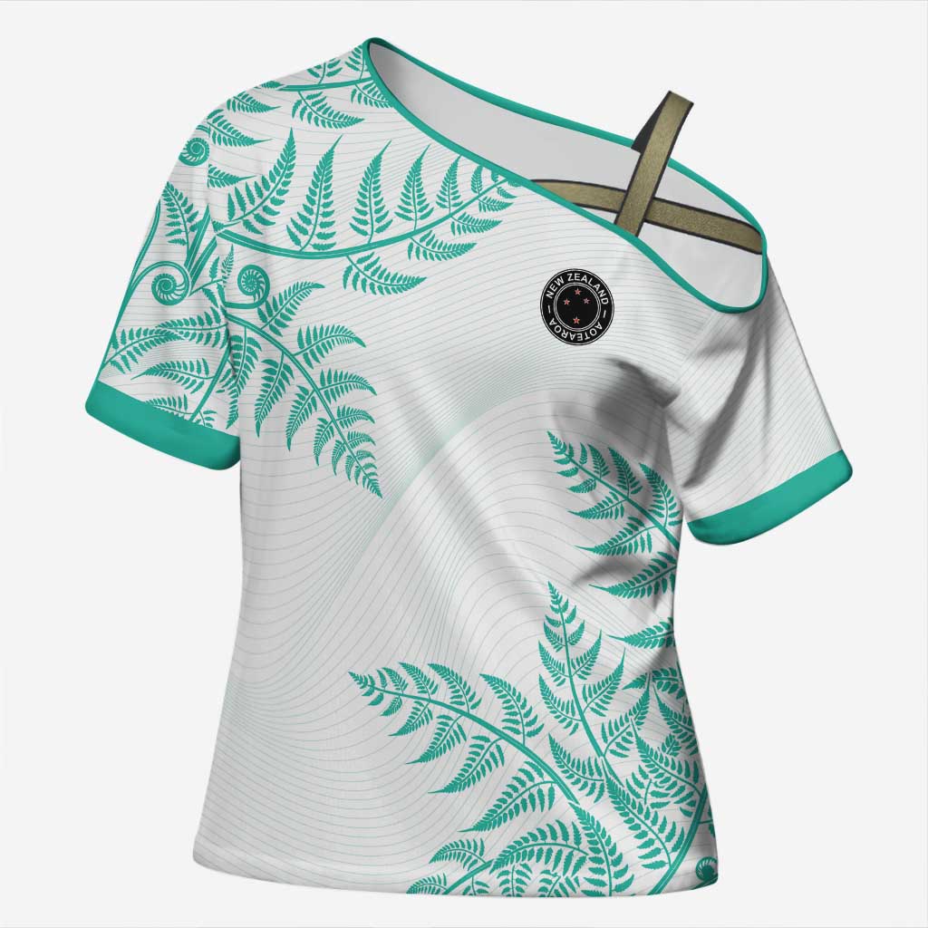 Custom New Zealand Football Cross Shoulder Shirt Aotearoa Pride Aqua Version LT05 Female Aqua - Polynesian Pride