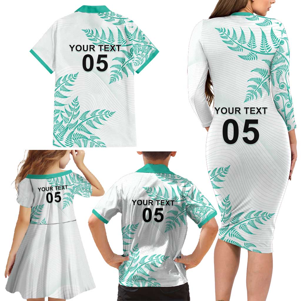 Custom New Zealand Football Family Matching Long Sleeve Bodycon Dress and Hawaiian Shirt Aotearoa Pride Aqua Version - Polynesian Pride
