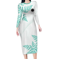 Custom New Zealand Football Family Matching Long Sleeve Bodycon Dress and Hawaiian Shirt Aotearoa Pride Aqua Version - Polynesian Pride