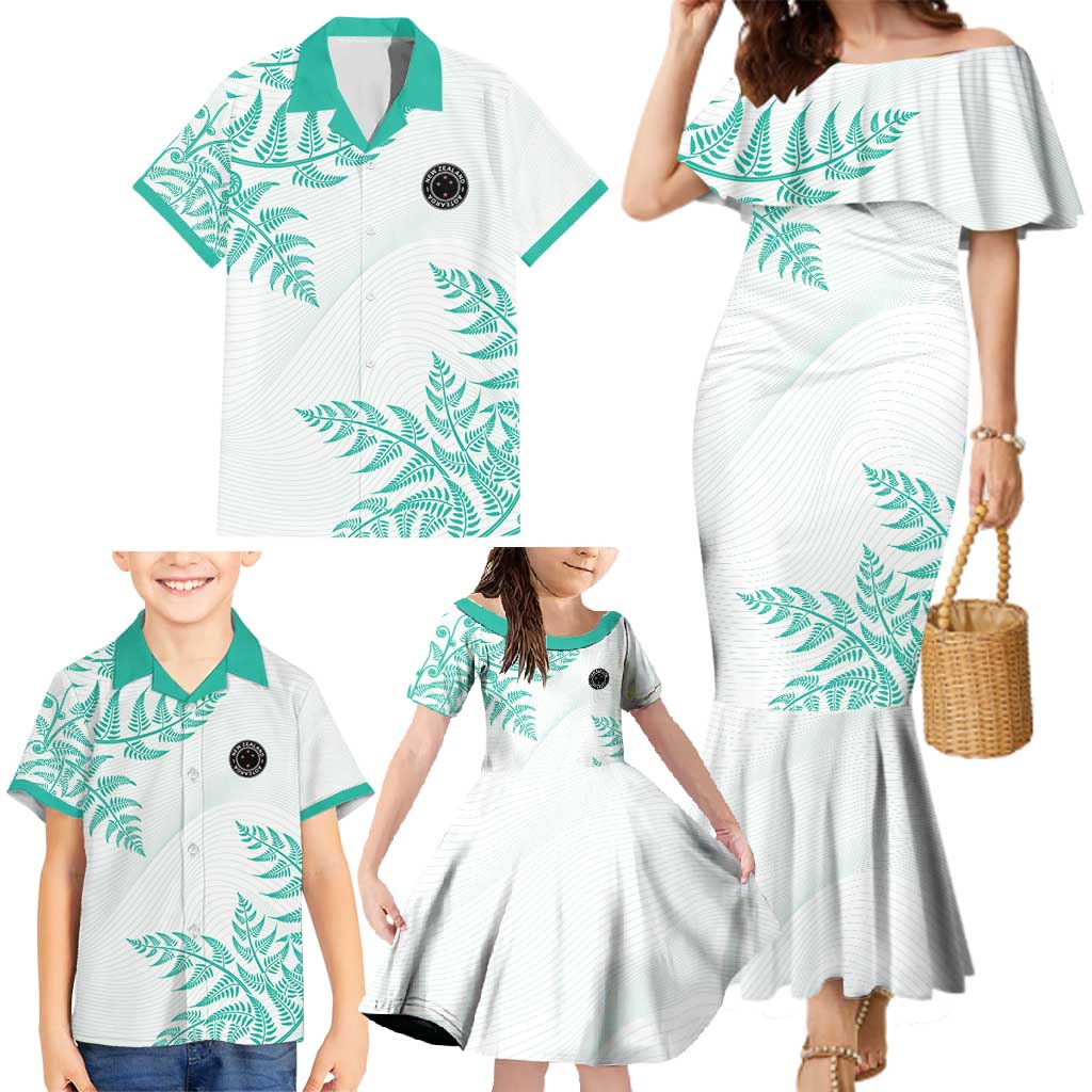 Custom New Zealand Football Family Matching Mermaid Dress and Hawaiian Shirt Aotearoa Pride Aqua Version - Polynesian Pride