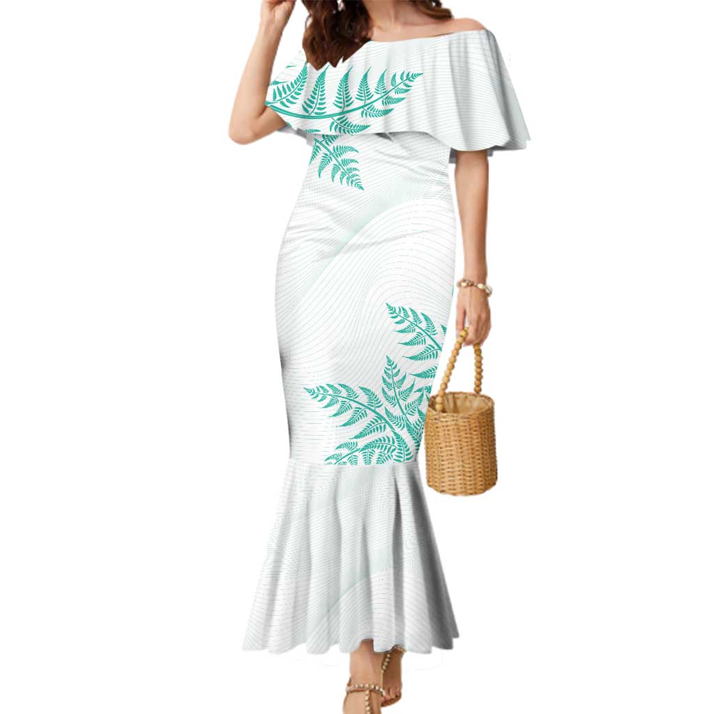 Custom New Zealand Football Family Matching Mermaid Dress and Hawaiian Shirt Aotearoa Pride Aqua Version - Polynesian Pride