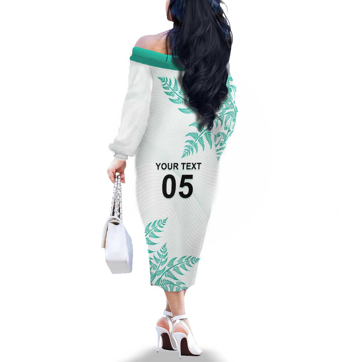 Custom New Zealand Football Family Matching Off The Shoulder Long Sleeve Dress and Hawaiian Shirt Aotearoa Pride Aqua Version - Polynesian Pride