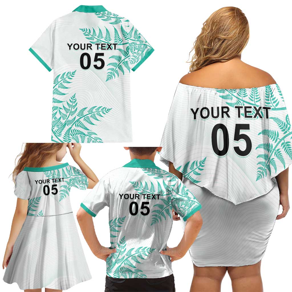 Custom New Zealand Football Family Matching Off Shoulder Short Dress and Hawaiian Shirt Aotearoa Pride Aqua Version - Polynesian Pride