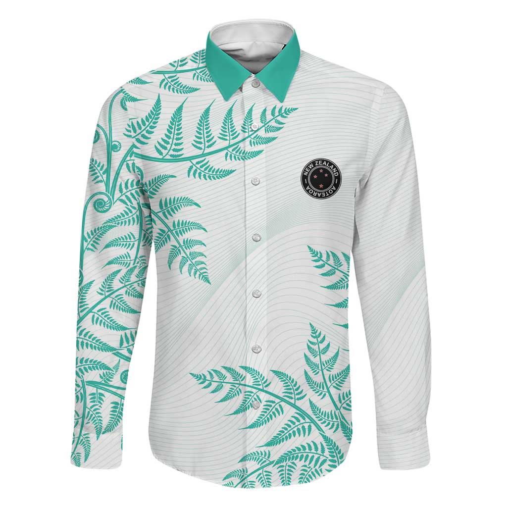 Custom New Zealand Football Family Matching Puletasi and Hawaiian Shirt Aotearoa Pride Aqua Version LT05 Dad's Shirt - Long Sleeve Aqua - Polynesian Pride