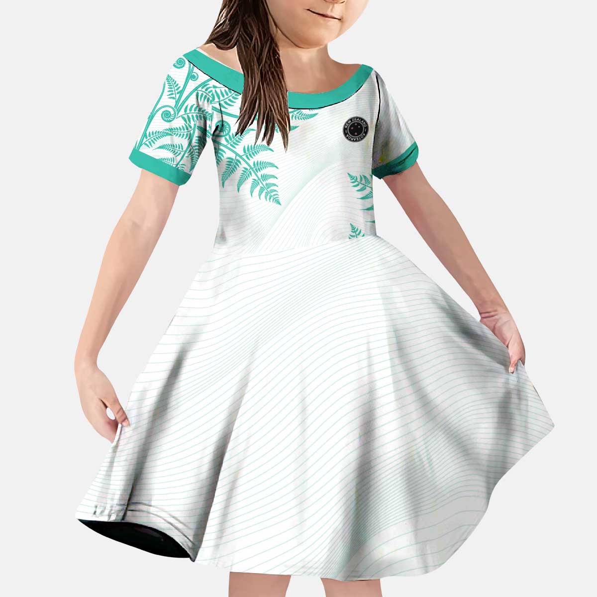 Custom New Zealand Football Kid Short Sleeve Dress Aotearoa Pride Aqua Version LT05 KID Aqua - Polynesian Pride
