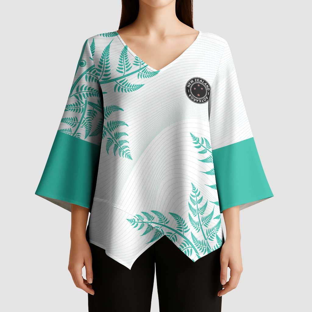Custom New Zealand Football Kimono Sleeve Blouse Aotearoa Pride Aqua Version LT05 - Polynesian Pride