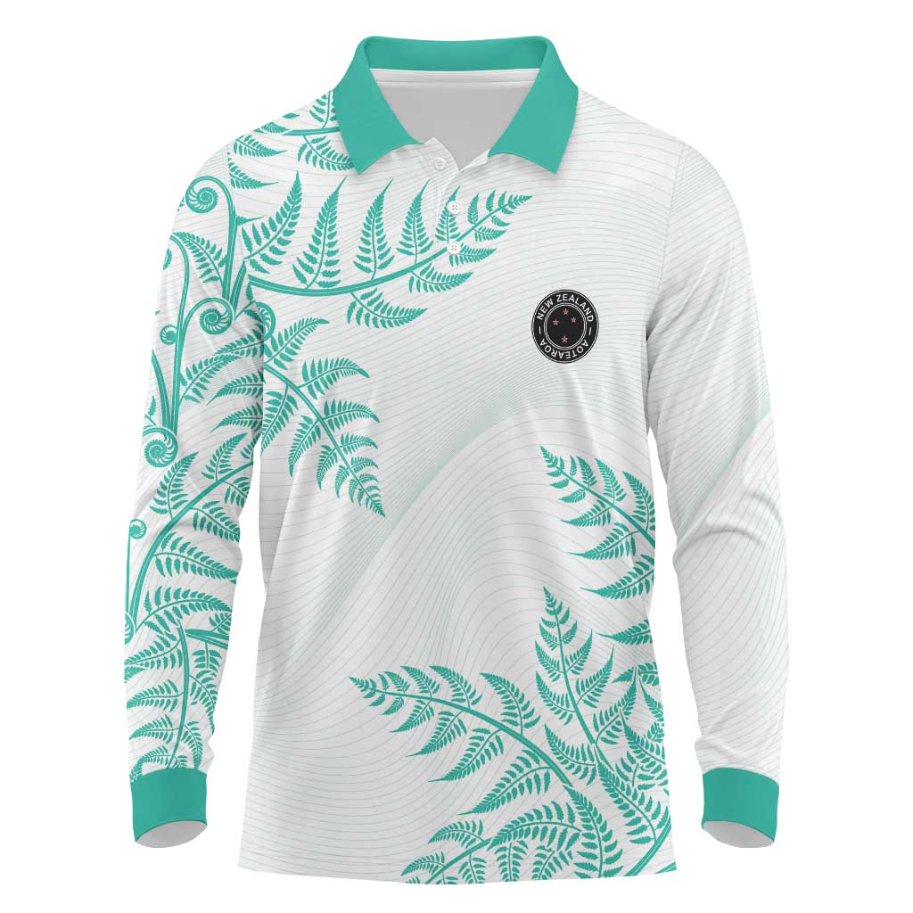 Custom New Zealand Football Long Sleeve Polo Shirt Aotearoa Pride Aqua Version LT05 Aqua - Polynesian Pride
