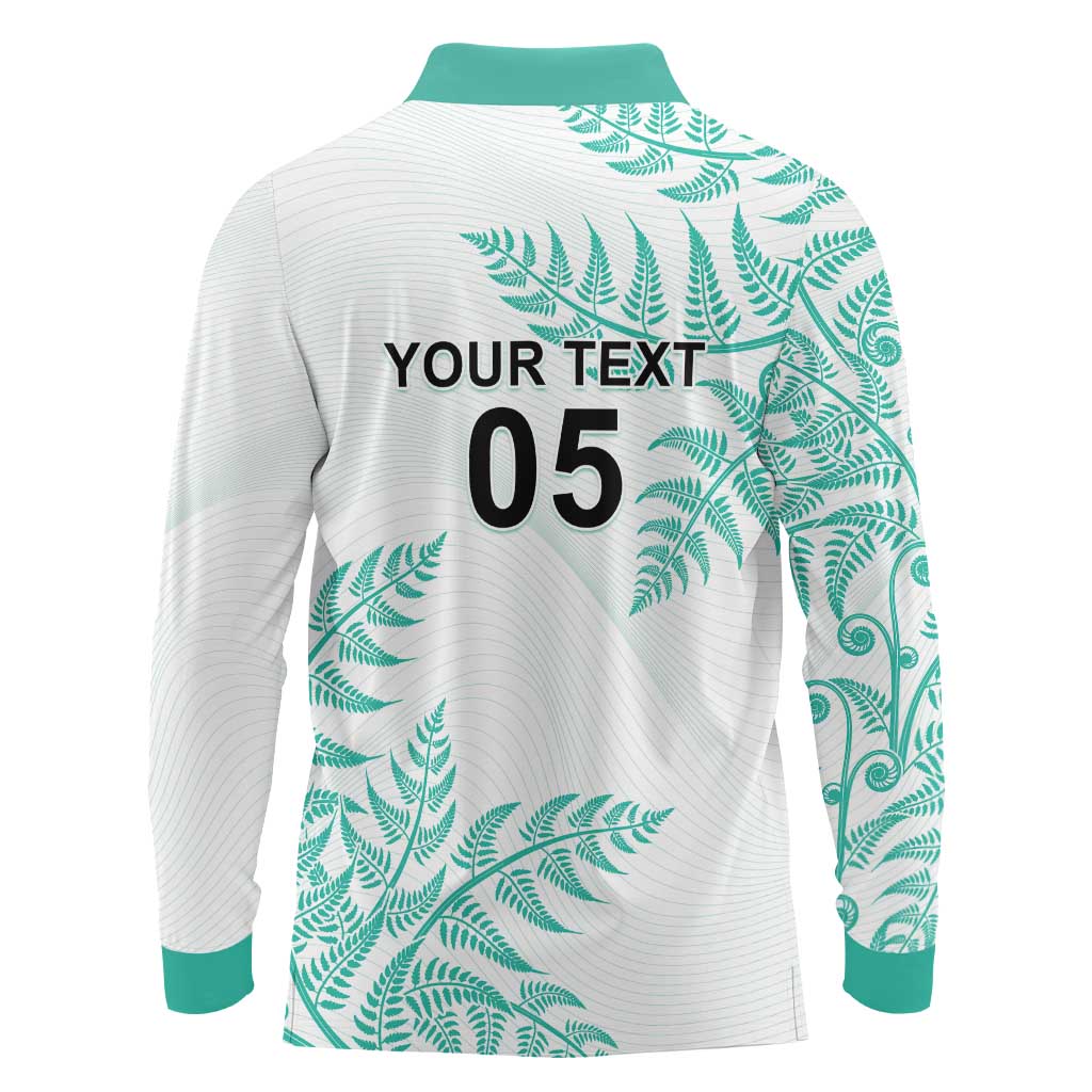 Custom New Zealand Football Long Sleeve Polo Shirt Aotearoa Pride Aqua Version LT05 - Polynesian Pride