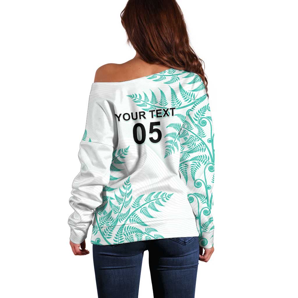 Custom New Zealand Football Off Shoulder Sweater Aotearoa Pride Aqua Version - Polynesian Pride