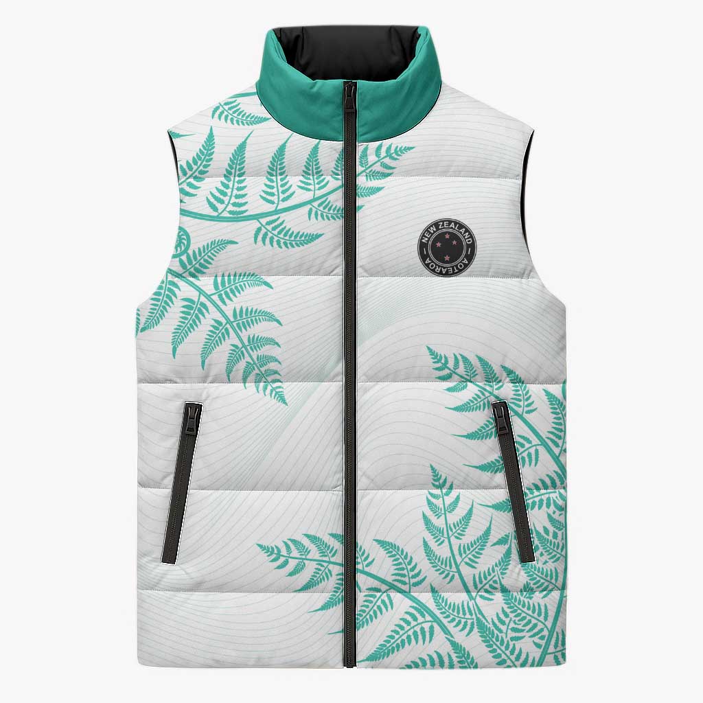Custom New Zealand Football Sleeveless Puffer Jacket Aotearoa Pride Aqua Version LT05 Unisex Aqua - Polynesian Pride