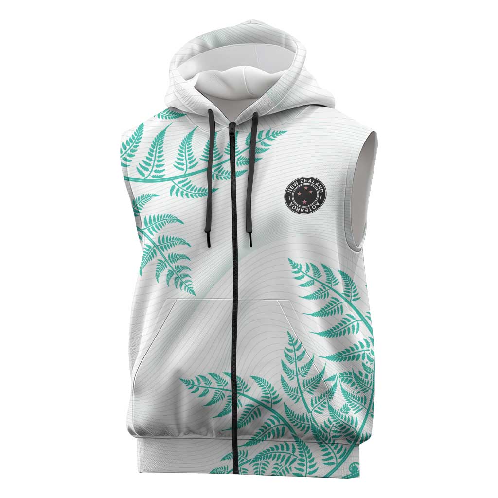 Custom New Zealand Football Sleeveless Zip Hoodie Aotearoa Pride Aqua Version LT05 Aqua - Polynesian Pride